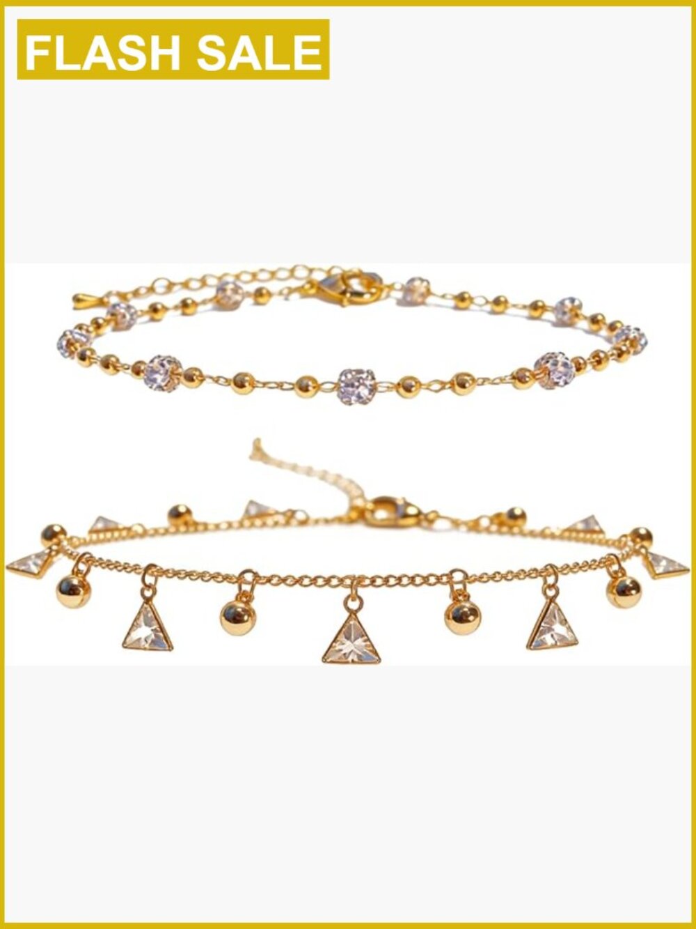 Set of 2 Gold Ankle Bracelets Non-Tarnish Waterproof Stackable Layered